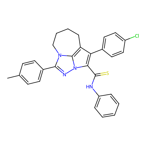 1-(4-chlorophenyl)-N-phenyl-4-(p-tolyl)-5,6,7,8-tetrahydro-2a,3,4a-triazacyclopenta[cd]azulene-2-carbothioamide structure