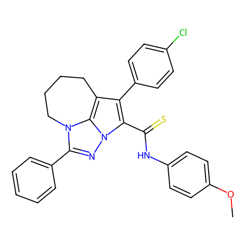 1-(4-chlorophenyl)-N-(4-methoxyphenyl)-4-phenyl-5,6,7,8-tetrahydro-2a,3,4a-triazacyclopenta[cd]azulene-2-carbothioamide structure