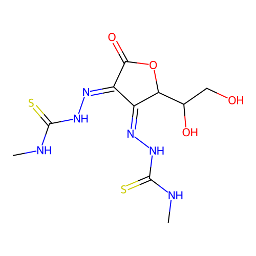 1-[(Z)-[(4E)-2-(1,2-dihydroxyethyl)-4-(methylcarbamothioylhydrazinylidene)-5-oxooxolan-3-ylidene]amino]-3-methylthiourea structure