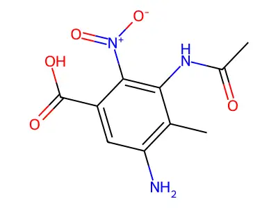 2-Nitro-5-amino-3-(acetyl-amino)-4-methylbenzoic acid structure