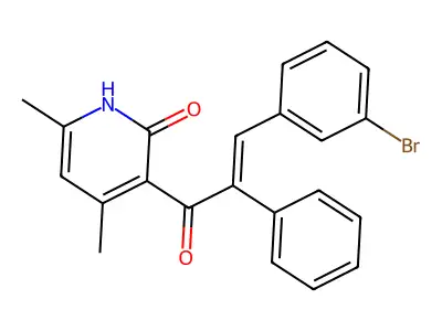 3-[(E)-3-(3-bromophenyl)-2-phenylprop-2-enoyl]-4,6-dimethyl-1H-pyridin-2-one structure