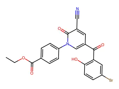 Ethyl 4-[5-(5-bromo-2-hydroxybenzoyl)-3-cyano-2-oxopyridin-1(2H)-yl]benzoate structure