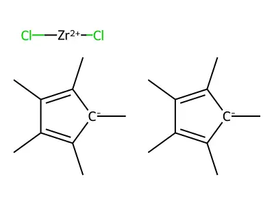 Dichlorozirconium(2+);bis(1,2,3,4,5-pentamethylcyclopenta-1,3-diene) structure
