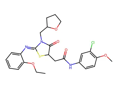 N-(3-chloro-4-methoxyphenyl)-2-[2-(2-ethoxyphenyl)imino-4-oxo-3-(oxolan-2-ylmethyl)-1,3-thiazolidin-5-yl]acetamide structure