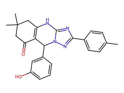 9-(3-hydroxyphenyl)-6,6-dimethyl-2-(p-tolyl)-5,6,7,9-tetrahydro-[1,2,4]triazolo[5,1-b]quinazolin-8(4H)-one structure