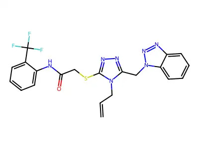 2-{[4-allyl-5-(1H-1,2,3-benzotriazol-1-ylmethyl)-4H-1,2,4-triazol-3-yl]sulfanyl}-N-[2-(trifluoromethyl)phenyl]acetamide structure