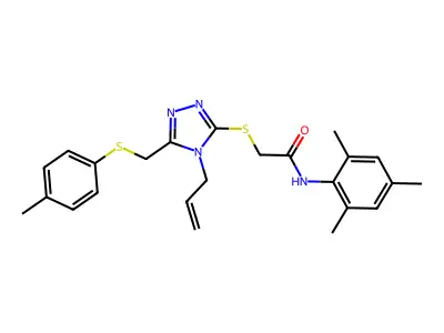 2-((4-Allyl-5-((p-tolylthio)methyl)-4H-1,2,4-triazol-3-yl)thio)-N-mesitylacetamide structure
