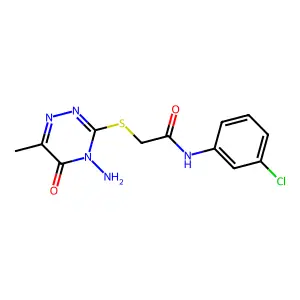 2-[(4-amino-6-methyl-5-oxo-4,5-dihydro-1,2,4-triazin-3-yl)sulfanyl]-N-(3-chlorophenyl)acetamide structure