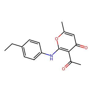 3-acetyl-2-((4-ethylphenyl)amino)-6-methyl-4H-pyran-4-one structure