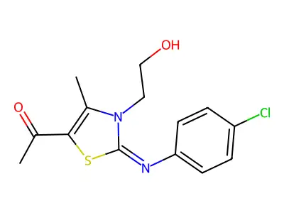 1-[2-(4-Chlorophenyl)imino-3-(2-hydroxyethyl)-4-methyl-1,3-thiazol-5-yl]ethanone structure