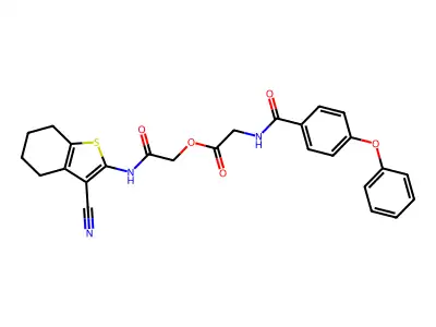 [2-[(3-cyano-4,5,6,7-tetrahydro-1-benzothiophen-2-yl)amino]-2-oxoethyl] 2-[(4-phenoxybenzoyl)amino]acetate structure