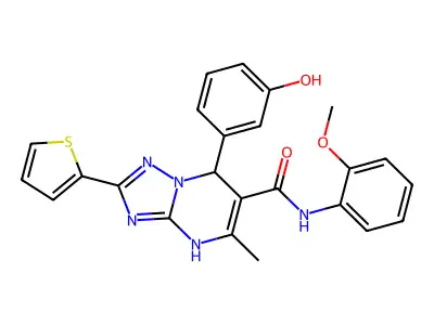 7-(3-hydroxyphenyl)-N-(2-methoxyphenyl)-5-methyl-2-(thiophen-2-yl)-4H,7H-[1,2,4]triazolo[1,5-a]pyrimidine-6-carboxamide structure