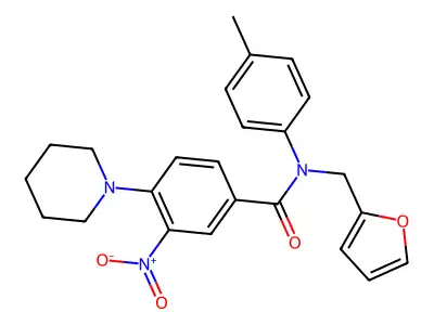 N-(furan-2-ylmethyl)-N-(4-methylphenyl)-3-nitro-4-piperidin-1-ylbenzamide structure