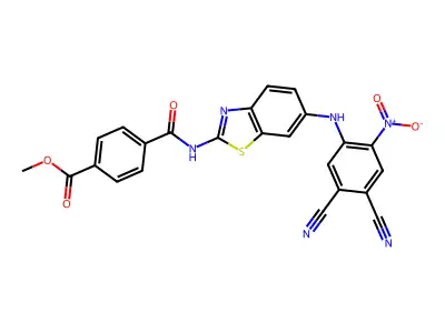 methyl 4-[[6-(4,5-dicyano-2-nitroanilino)-1,3-benzothiazol-2-yl]carbamoyl]benzoate structure