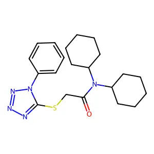 N,N-dicyclohexyl-2-(1-phenyltetrazol-5-yl)sulfanylacetamide structure