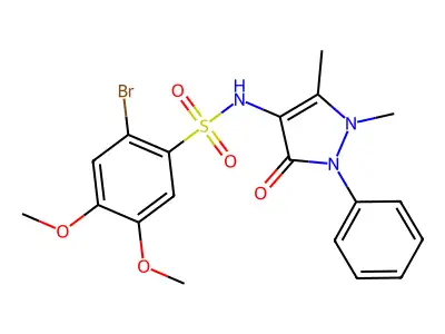 2-bromo-N-(1,5-dimethyl-3-oxo-2-phenyl-2,3-dihydro-1H-pyrazol-4-yl)-4,5-dimethoxybenzenesulfonamide structure