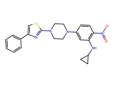N-cyclopropyl-2-nitro-5-[4-(4-phenyl-1,3-thiazol-2-yl)piperazin-1-yl]aniline structure