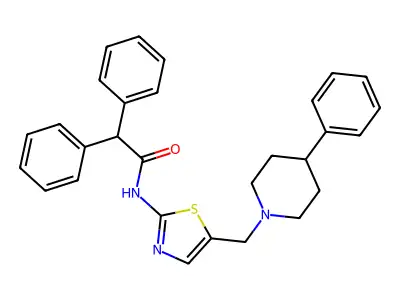 2,2-diphenyl-N-[5-[(4-phenylpiperidin-1-yl)methyl]-1,3-thiazol-2-yl]acetamide structure