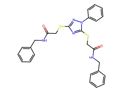 N-benzyl-2-[[5-[2-(benzylamino)-2-oxoethyl]sulfanyl-1-phenyl-1,2,4-triazol-3-yl]sulfanyl]acetamide structure