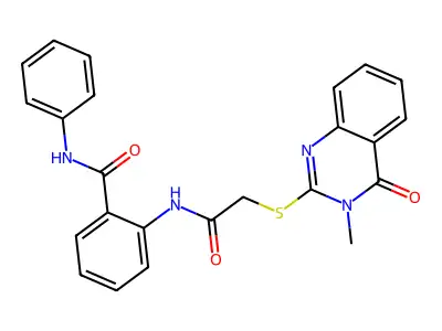 2-[[2-(3-methyl-4-oxoquinazolin-2-yl)sulfanylacetyl]amino]-N-phenylbenzamide structure