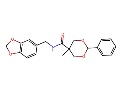 N-(1,3-benzodioxol-5-ylmethyl)-5-methyl-2-phenyl-1,3-dioxane-5-carboxamide structure