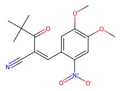 2-[(4,5-dimethoxy-2-nitrophenyl)methylidene]-4,4-dimethyl-3-oxopentanenitrile structure
