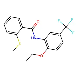 N-[2-ethoxy-5-(trifluoromethyl)phenyl]-2-methylsulfanylbenzamide structure