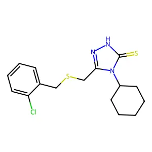 5-{[(2-chlorobenzyl)thio]methyl}-4-cyclohexyl-4H-1,2,4-triazole-3-thiol structure