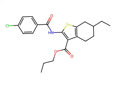 propyl 2-{[(4-chlorophenyl)carbonyl]amino}-6-ethyl-4,5,6,7-tetrahydro-1-benzothiophene-3-carboxylate structure