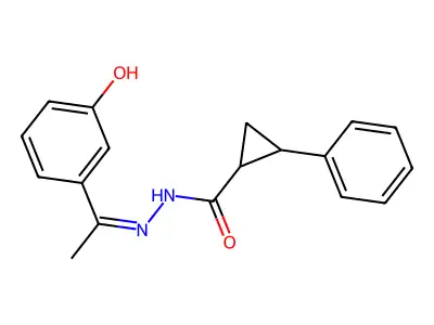 2-Phenylcyclopropanecarboxylic acid 2-[1-(3-hydroxyphenyl)ethylidene]hydrazide structure