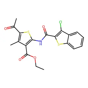ethyl 5-acetyl-2-[(3-chloro-1-benzothiophene-2-carbonyl)amino]-4-methylthiophene-3-carboxylate structure