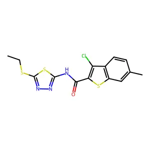 3-chloro-N-[5-(ethylsulfanyl)-1,3,4-thiadiazol-2-yl]-6-methyl-1-benzothiophene-2-carboxamide structure