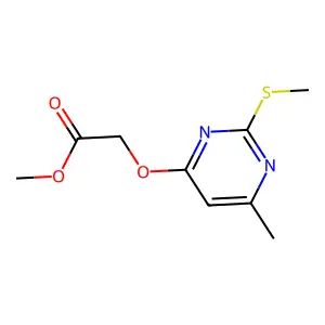 Acetic acid, [[6-methyl-2-(methylthio)-4-pyrimidinyl]oxy]-, methyl ester structure