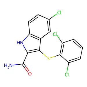 1H-Indole-2-carboxamide, 5-chloro-3-[(2,6-dichlorophenyl)thio]- structure
