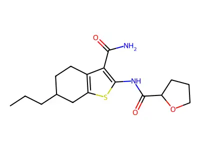N-(3-carbamoyl-6-propyl-4,5,6,7-tetrahydro-1-benzothiophen-2-yl)oxolane-2-carboxamide structure