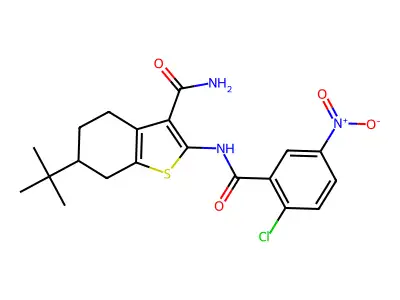 6-tert-butyl-2-[(2-chloro-5-nitrobenzoyl)amino]-4,5,6,7-tetrahydro-1-benzothiophene-3-carboxamide structure