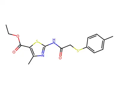 Ethyl 4-methyl-2-(2-(p-tolylthio)acetamido)thiazole-5-carboxylate structure