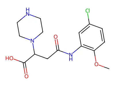 3-[N-(5-chloro-2-methoxyphenyl)carbamoyl]-2-piperazinylpropanoic acid structure