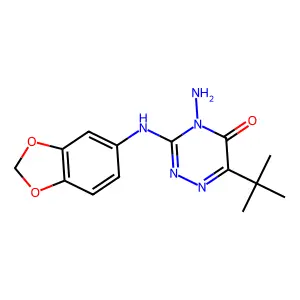 4-amino-3-(benzo[d][1,3]dioxol-5-ylamino)-6-(tert-butyl)-1,2,4-triazin-5(4H)-one structure
