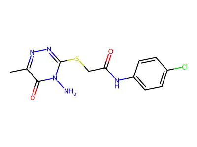 2-[(4-amino-6-methyl-5-oxo-4,5-dihydro-1,2,4-triazin-3-yl)sulfanyl]-N-(4-chlorophenyl)acetamide structure