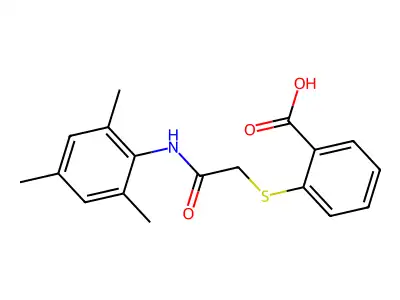 2-{[N-(2,4,6-trimethylphenyl)carbamoyl]methylthio}benzoic acid structure