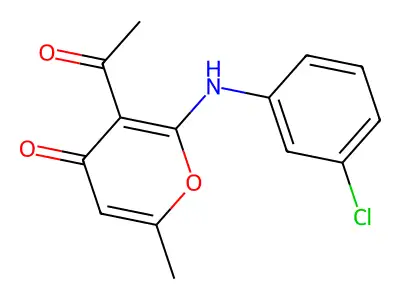 3-acetyl-2-((3-chlorophenyl)amino)-6-methyl-4H-pyran-4-one structure