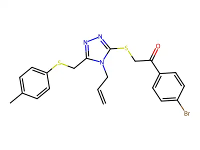 2-[(4-allyl-5-{[(4-methylphenyl)sulfanyl]methyl}-4H-1,2,4-triazol-3-yl)sulfanyl]-1-(4-bromophenyl)ethanone structure