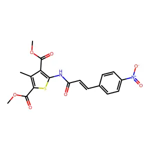 dimethyl 3-methyl-5-[[(E)-3-(4-nitrophenyl)prop-2-enoyl]amino]thiophene-2,4-dicarboxylate structure
