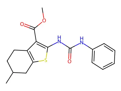 methyl 6-methyl-2-(phenylcarbamoylamino)-4,5,6,7-tetrahydro-1-benzothiophene-3-carboxylate structure