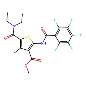methyl 5-(diethylcarbamoyl)-4-methyl-2-[(2,3,4,5,6-pentafluorobenzoyl)amino]thiophene-3-carboxylate structure