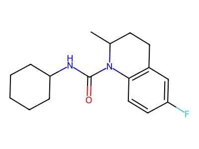 N-cyclohexyl-6-fluoro-2-methyl-3,4-dihydro-2H-quinoline-1-carboxamide structure