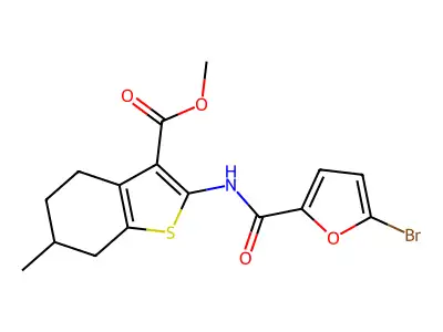 methyl 2-[(5-bromofuran-2-carbonyl)amino]-6-methyl-4,5,6,7-tetrahydro-1-benzothiophene-3-carboxylate structure