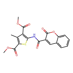 Dimethyl 3-methyl-5-[(2-oxochromene-3-carbonyl)amino]thiophene-2,4-dicarboxylate structure