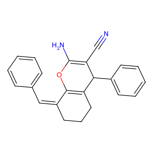 (Z)-2-amino-8-benzylidene-4-phenyl-5,6,7,8-tetrahydro-4H-chromene-3-carbonitrile structure